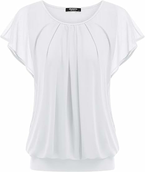 Elegant Round Neck Short Sleeve Ruffle Pleat Loose Summer Going Out Daily Casual Top