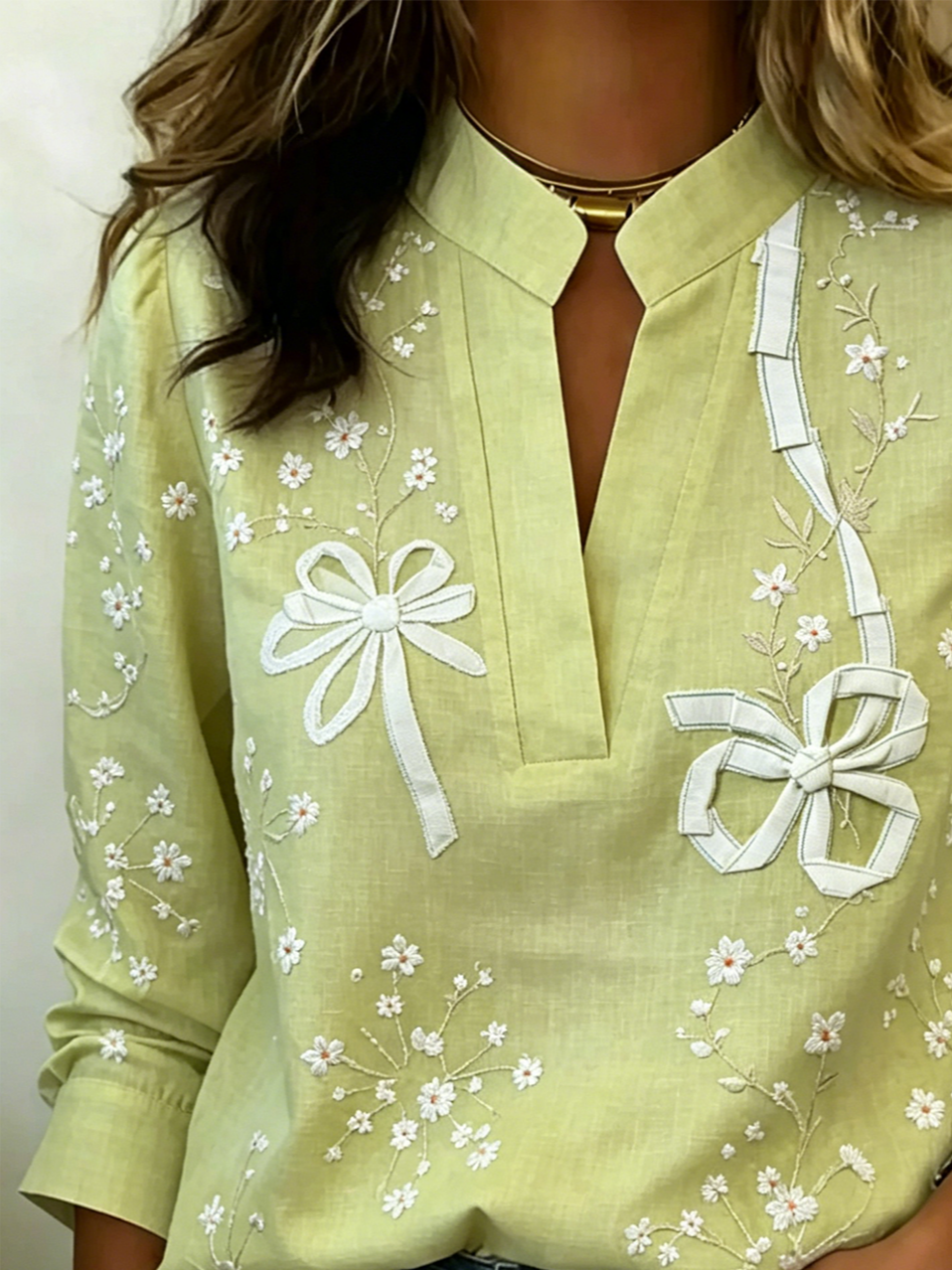 Loose V Neck Simple Floral Blouse