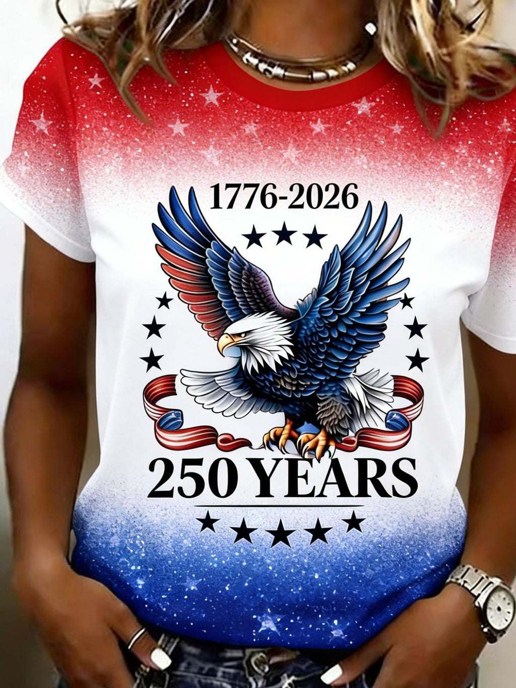 3D Printing Eagle Old Glory America Flag 250th Anniversary Crew Neck Casual T-Shirt