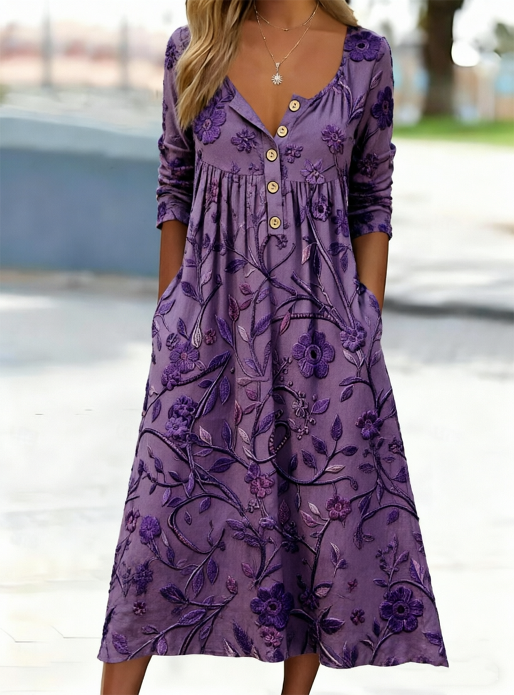 Half Open Collar Loose Casual Dress With No
