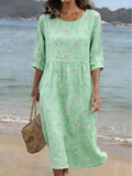Women's Half Sleeve Summer Green Floral Printing Crew Neck Daily Going Out Casual Maxi H-Line Dress