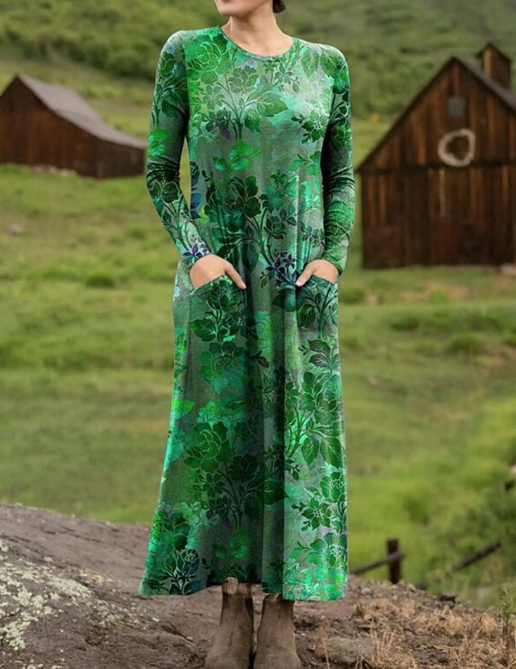 Women's Maxi T-shirt Dress Vacation Casual Bohemian Style Holiday Date Regular Fit Floral Pattern Geometric Long Sleeves Round U Neck