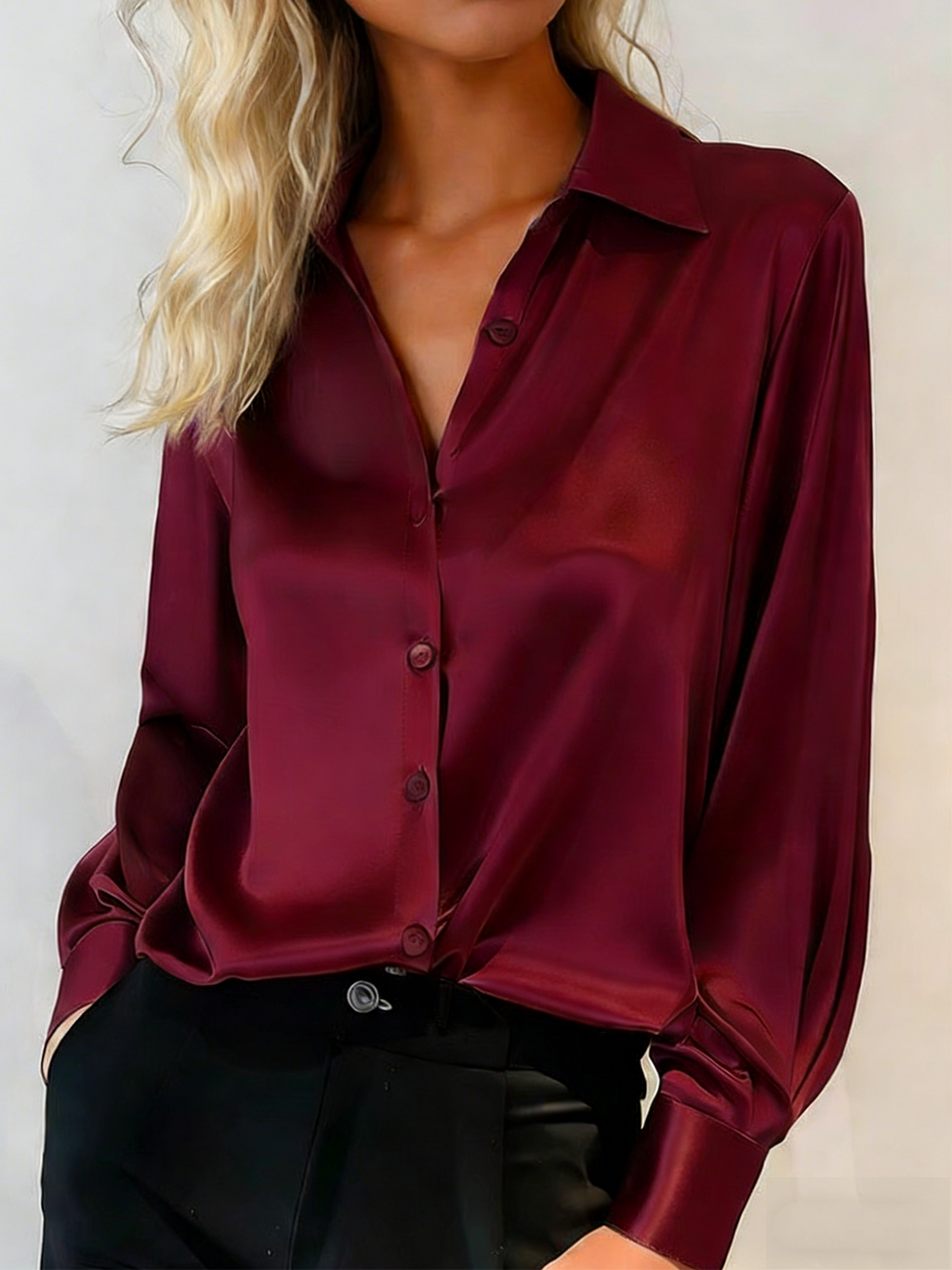 Shawl Collar Plain Loose Elegant Shirt