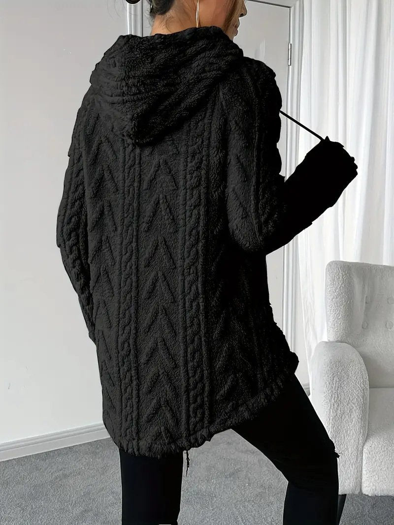 Women's Solid Color Hooded Long-Sleeved Plush Mid-Length Sweatshirt