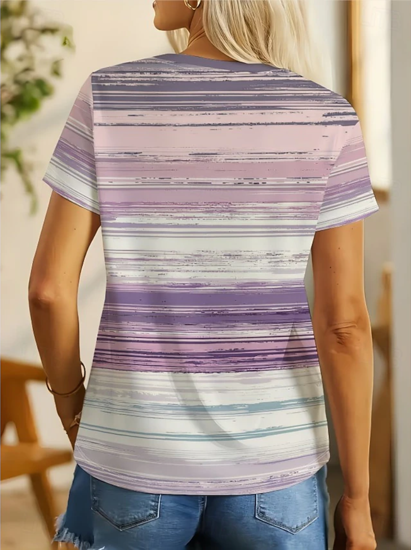 Women's Fashionable Striped Print Short-Sleeve T-Shirt
