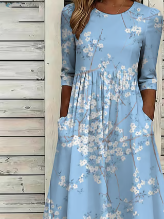 Loose Casual Floral Dress With No