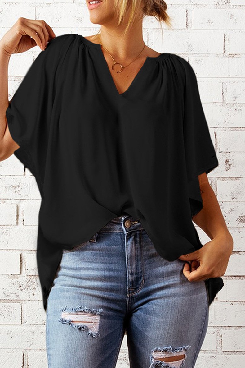 Elegant Loose Plain V Neck T-Shirt