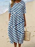 Abstract Striped Crew Neck Short Sleeve Summer Daily Going Out Casual Maxi Dress