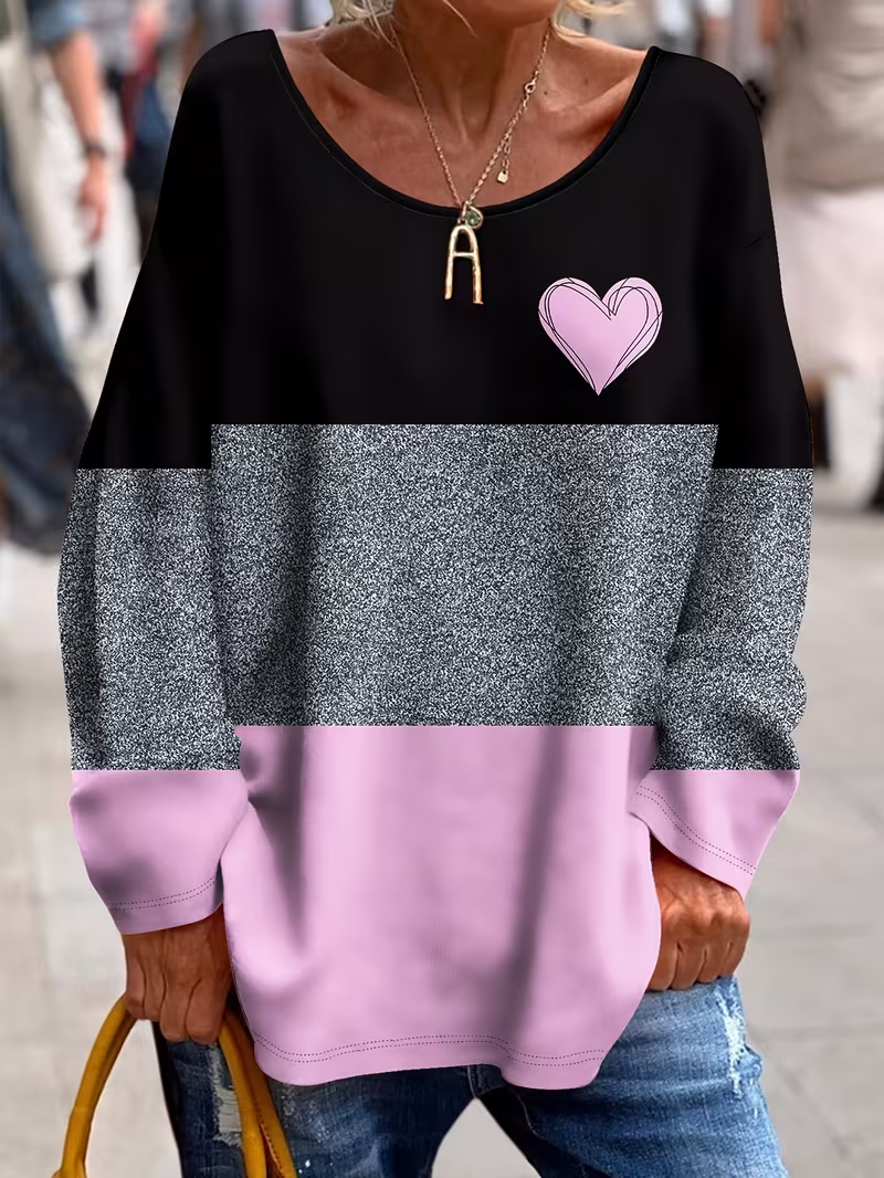 Women's Long Sleeve T-shirt Spring/Fall As Picture Heart/Cordate Printing V Neck Daily Going Out Casual Top