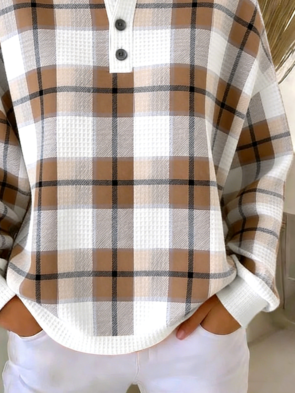 Others Casual Loose Plaid Sweatshirt