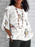 Polyester Cotton Floral Round Neck Casual Top