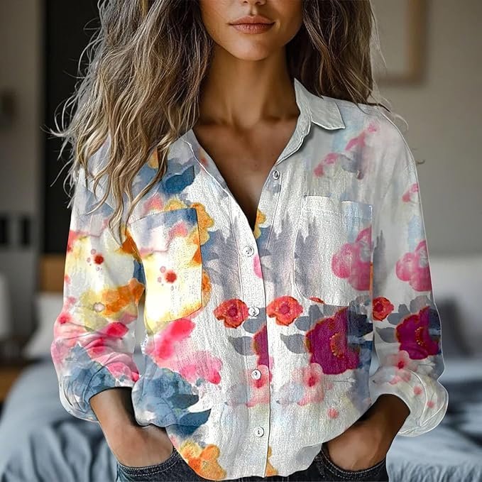 Vintage Cotton Floral Shawl Collar Shirt