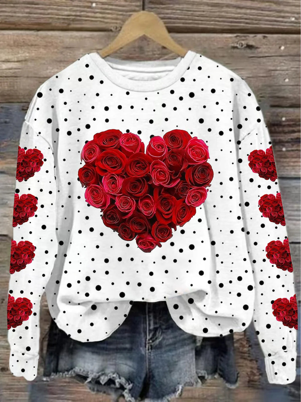 Women's Heart Floral Valentine's Day Casual Round Neck Loose Sweatshirt