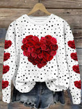 Women's Heart Floral Valentine's Day Casual Round Neck Loose Sweatshirt