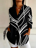 Women's Long Sleeve Shirt Spring/Fall Black Abstract Buckle Shirt Collar Regular Sleeve Daily Going Out Casual Top