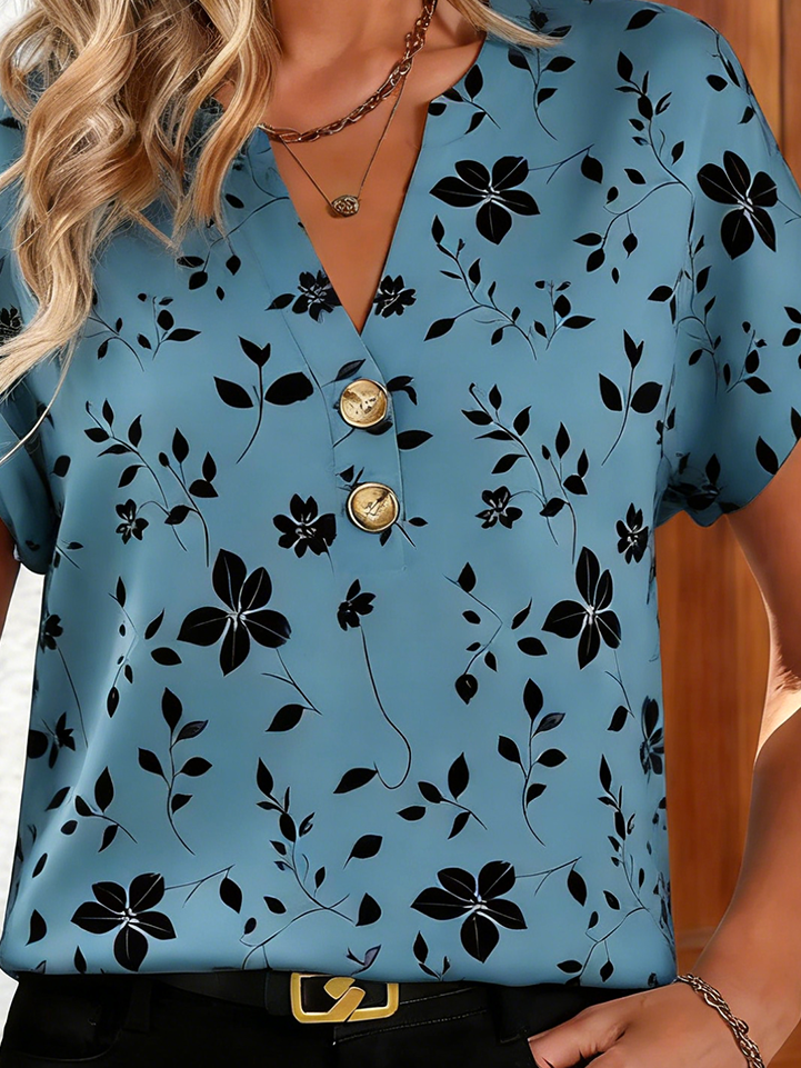 V Neck Loose Elegant Cotton T-Shirt