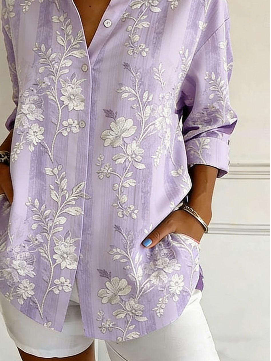 Floral Shirt Collar Elegant Loose Shirt