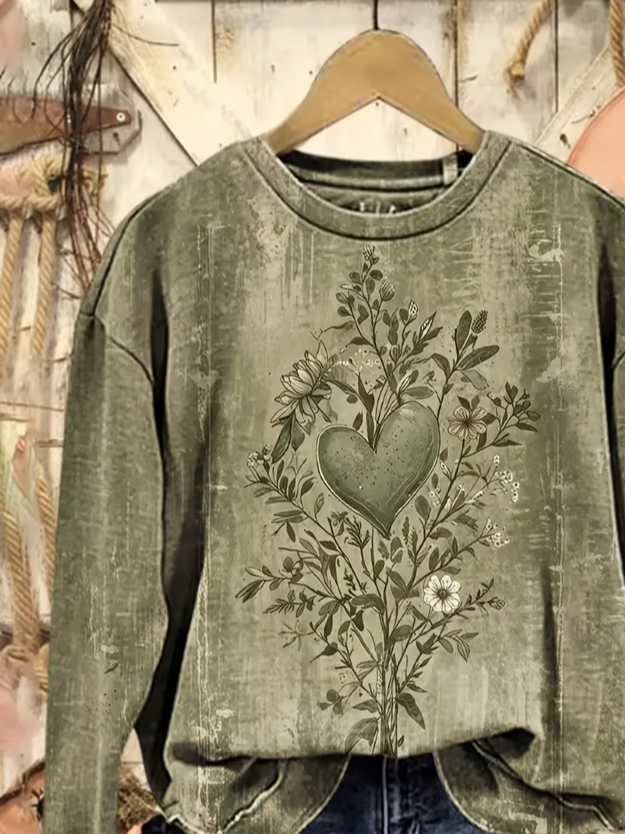 Printing Loose Casual Heart/Cordate Sweatshirt