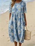 Pliad Floral Crew Neck Short Sleeve Summer Daily Going Out Casual Maxi Dress