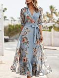 Regular Fit Floral Elegant V Neck Dress With No