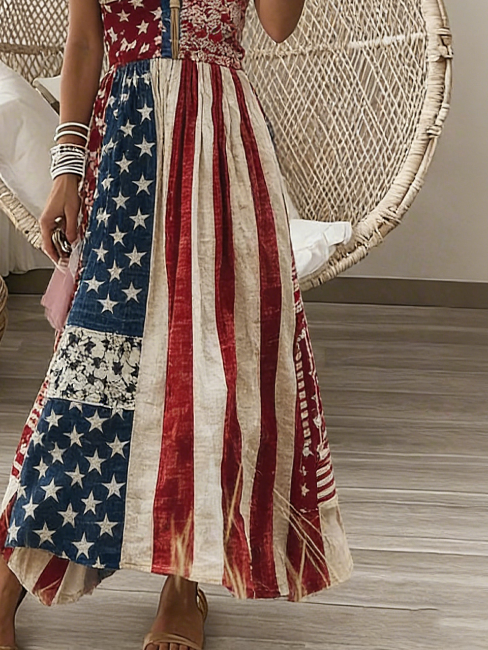 V Neck Regular Fit Independence Day Casual Dress With No