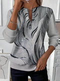 Women's Abstract Print Casual Zipper Long Sleeve Sweatshirt