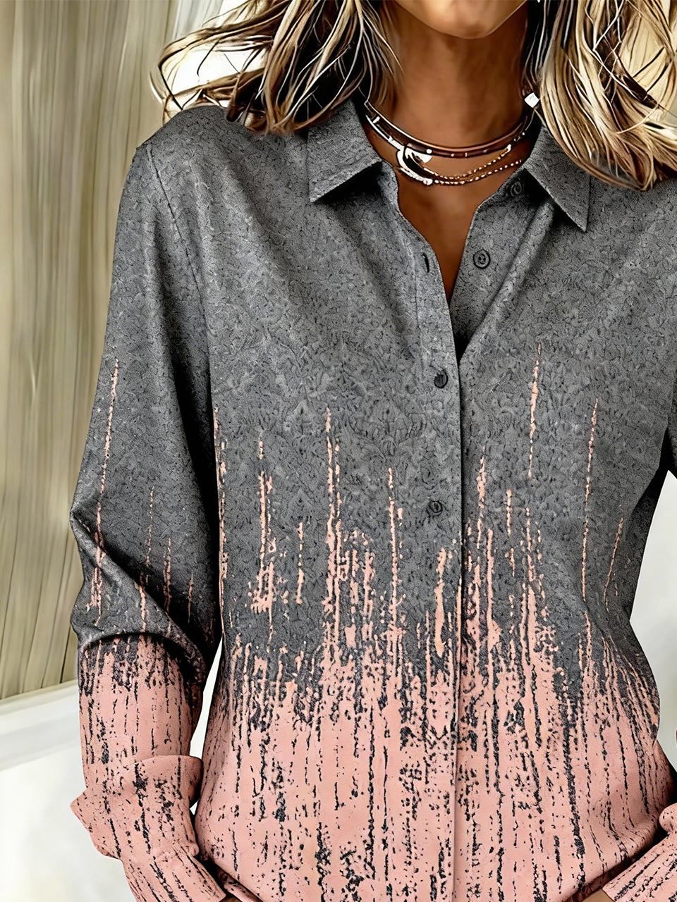 Shirt Collar Loose Gradient Pattern Casual Shirt