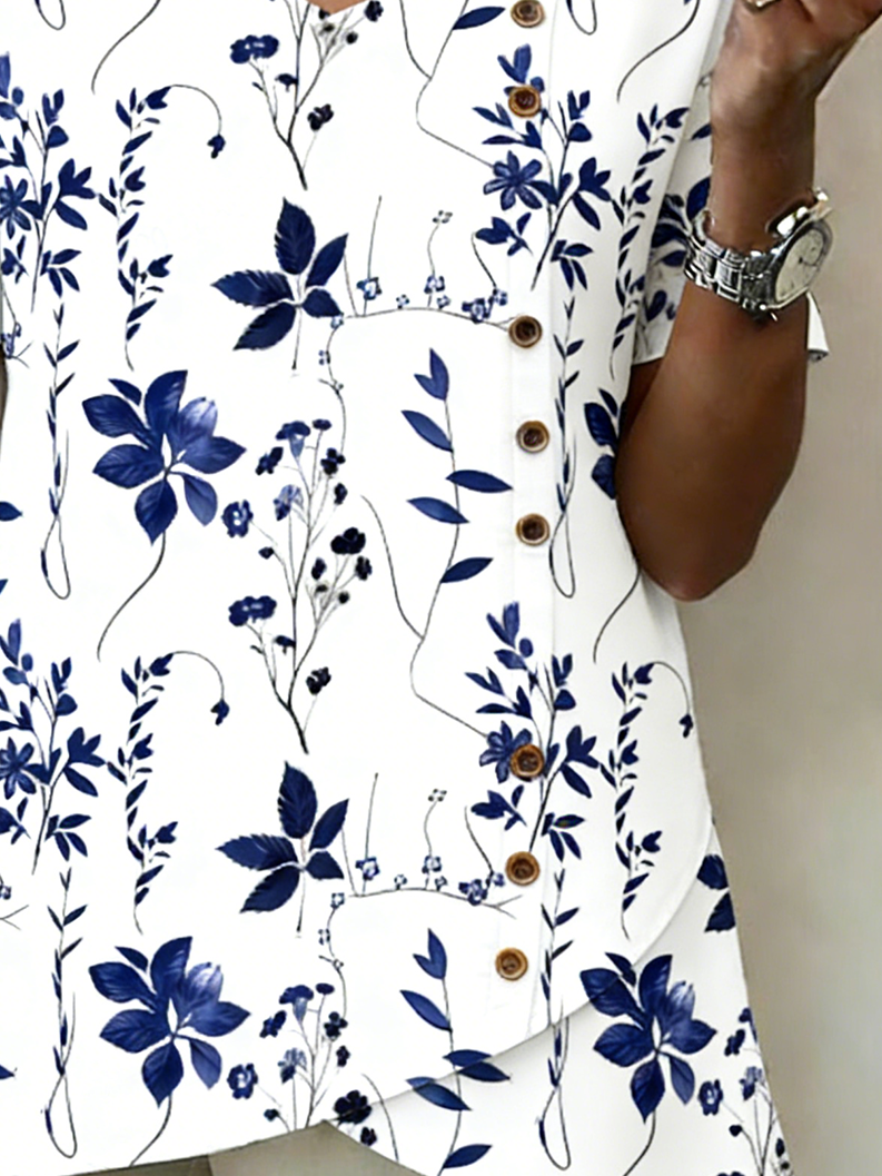 V Neck Vintage Floral Shirt