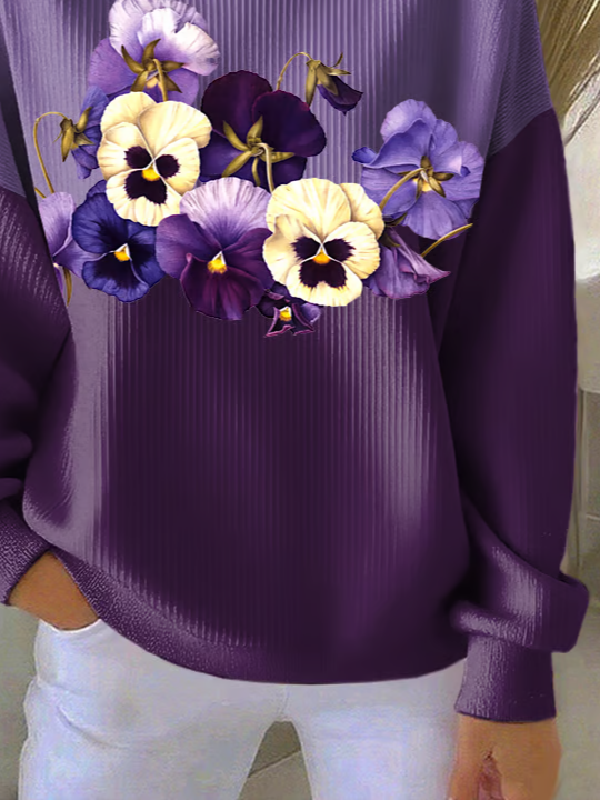 Casual Floral Crew Neck Sweatshirt