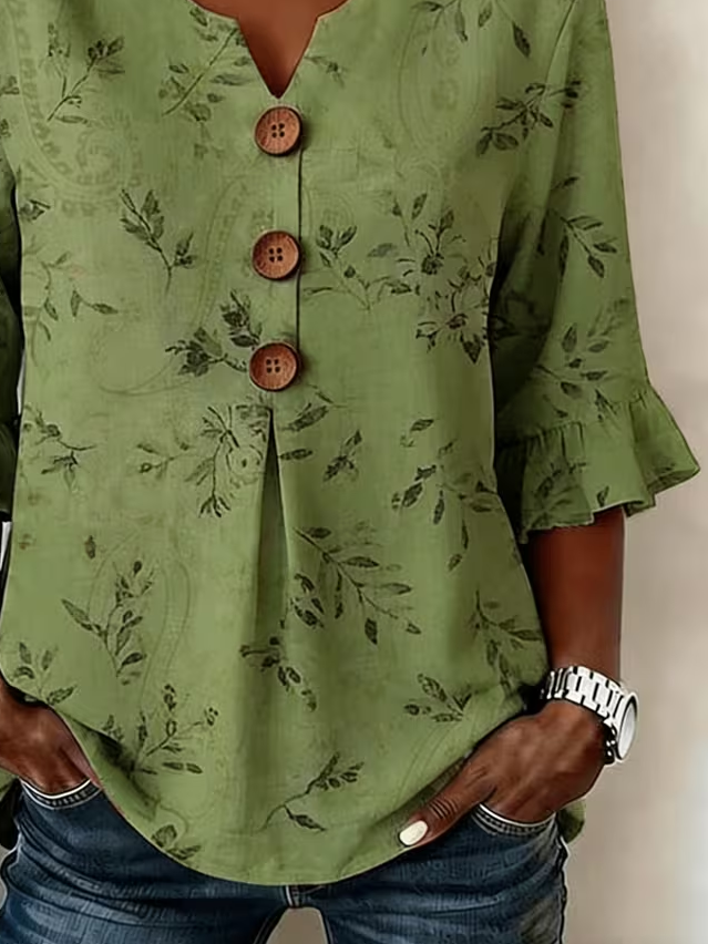 Women's Half Sleeve Blouse Summer Green Floral Printing V Neck Daily Going Out Vintage Top