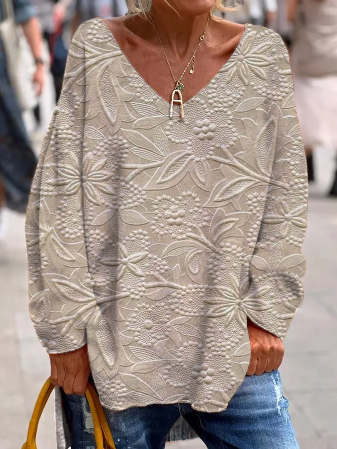 Women's Long Sleeve T-shirt Spring/Fall As Picture Floral Printing V Neck Daily Going Out Top