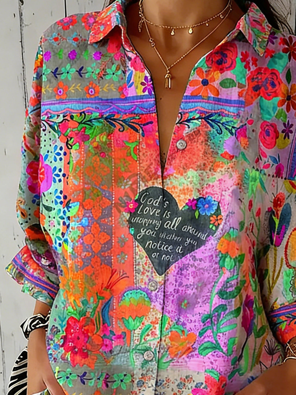 Women's Abstract Floral/Heart Print Casual Shirt