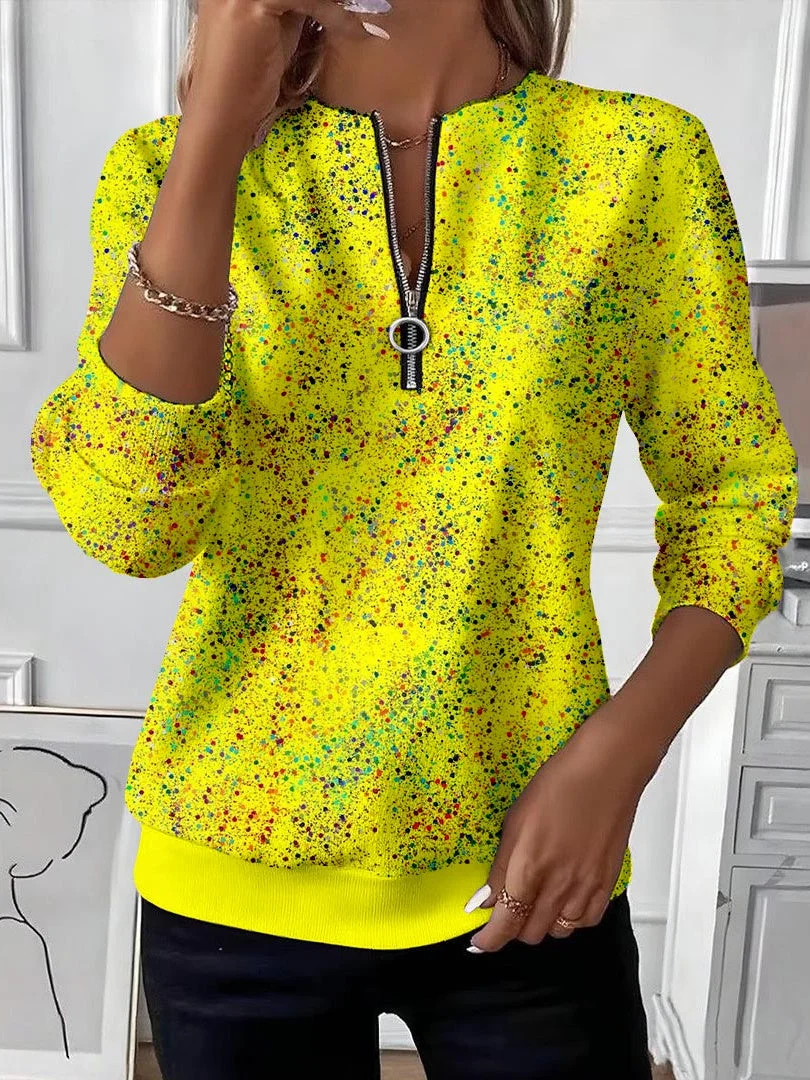 Women's Abstract Print Casual Zipper Long Sleeve Sweatshirt
