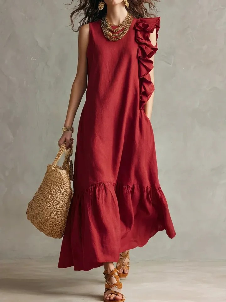 Casual Plain Crew Neck Maxi Dress